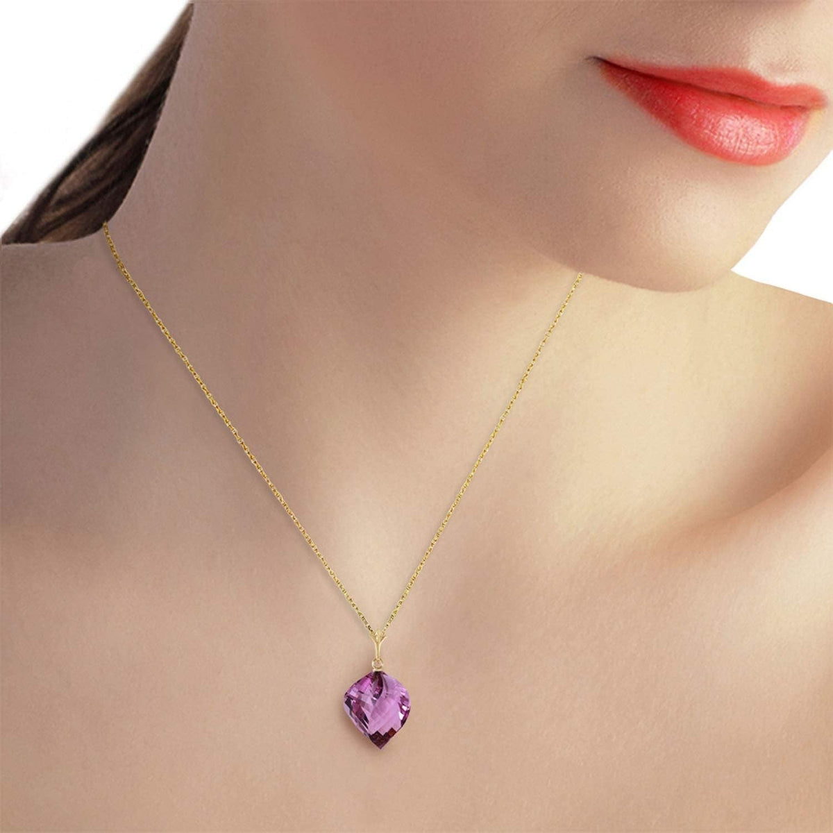10.75 Carat 14K Solid Gold Necklace with Natural Twisted Spiral Briolette Amethyst