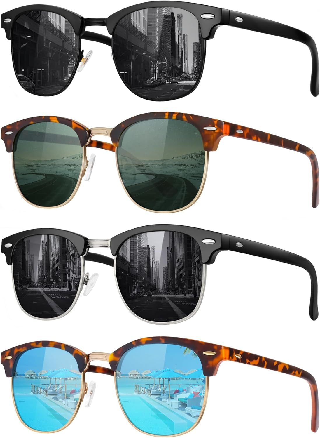 Classic Polarized Sunglasses for Men and Women Retro Style Semi Rimless Frame Sun Glasses 100% UV Protection Goggles