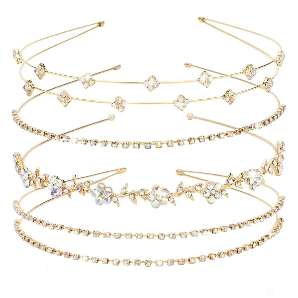 Gold Bridal Headband 4 Pieces Rhinestone Headbands AB Crystal Flower Girl Leaves Crown Head Band Tiara Wedding Hair Accessories