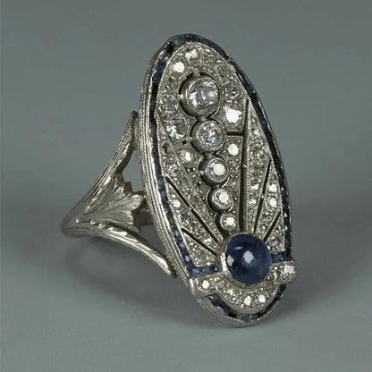 Antique 925 Silver Rings for Women Blue Sapphire Diamond Engagement Ring Vintgae Jewelry