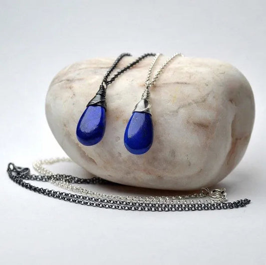 Lapis lazuli necklace, dainty blue drop necklace,