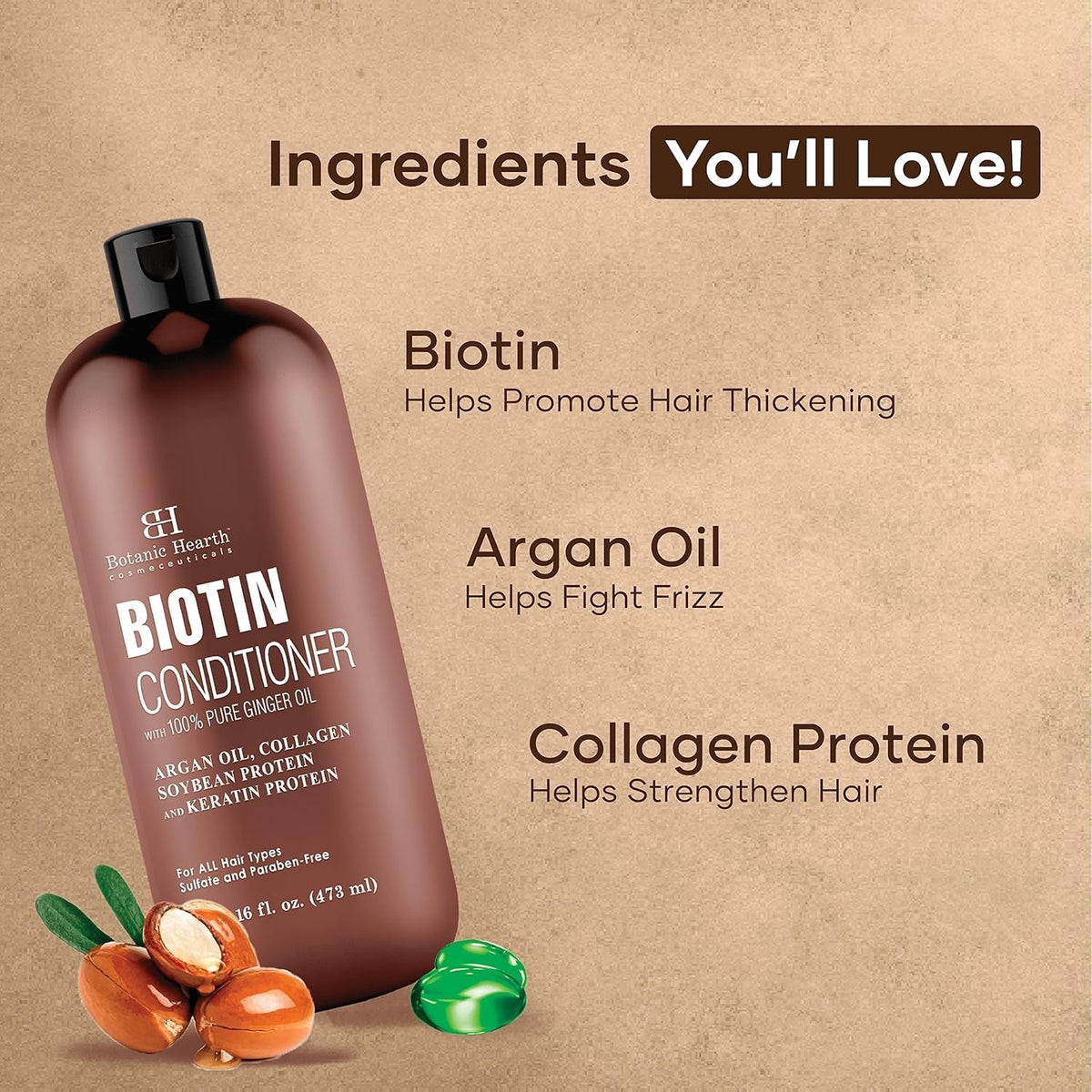 Biotin Conditioner with Ginger Oil & Keratin | for Hair Growth |With Turmeric Extract, Argan Oil, Tea Tree Oil & Vitamin E | Sulphate & Paraben Free | 16 Fl Oz