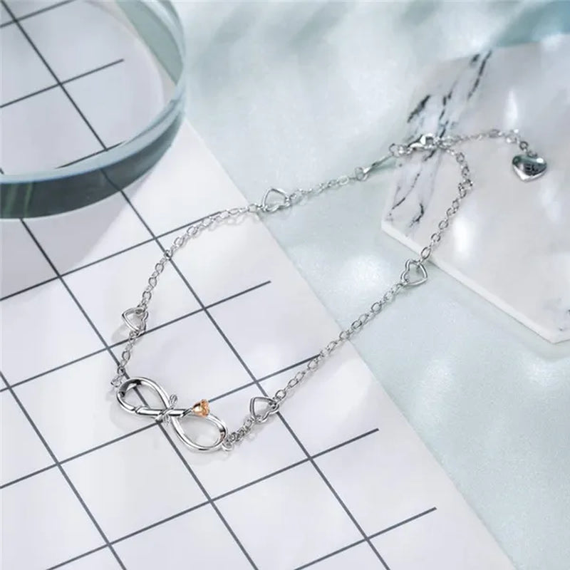 Exquisite Fashion Womens Ankle Bracelet 925 Sterling Silver Anklet Cubic Zirconia Infinity Heart Summer Beach Stylish Chain Adjustable Gift for Women