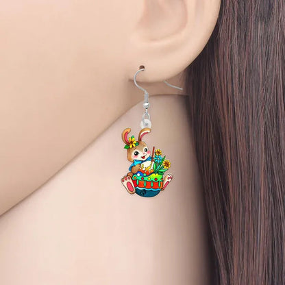 Acrylic Easter Eggs Bunny Hare Rabbit Earrings Drop Dangle Egge Jewelry For Women Girls Kids Charms Festival Gift Accessories