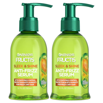Fructis Sleek & Shine Anti-Frizz Serum for Frizzy, Dry Hair, Argan Oil, 5.1 Fl Oz, 2 Count (Packaging May Vary)