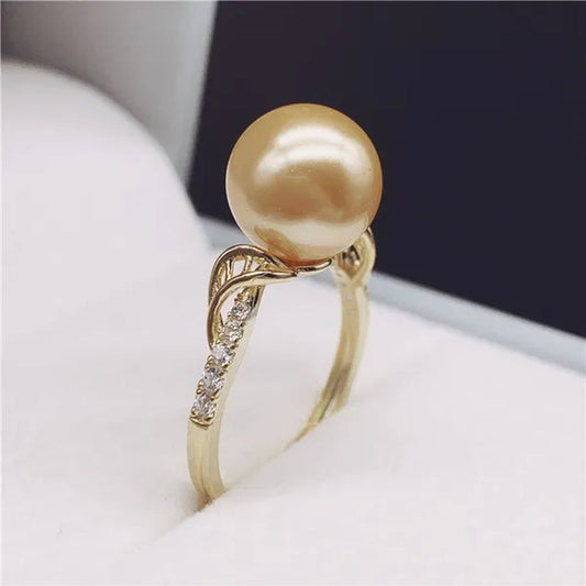 925 sterling silver natural south sea gold pearl powder seawater pearl ring diamond pearl ring round open ring