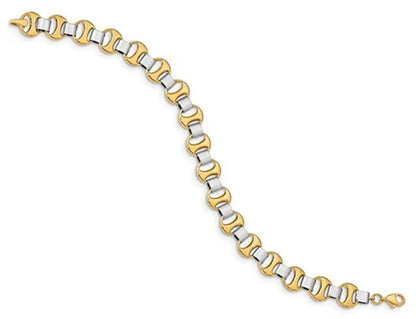 Two Tone 14K White and Yellow Gold Link Bracelet in Polished 14K Yellow Gold (7.50 Inches)