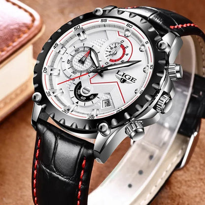 LIGE Mens Watches Top Brand Luxury Quartz Gold Watch Men Casual Leather Military Waterproof Sport Wrist Watch Male Fashion Clock