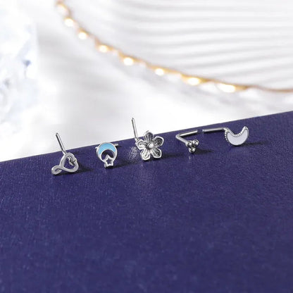 5/6Pcs 20G Nose Rings Stud L Shape Nose Rings Cubic Zirconia Butterfly Flower Eye Moon Heart Shape Nose Studs Piercing Jewelry for Women Men