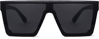 Square Big Sunglasses Women Thick Frame Flat Top Mirrored Sunnies Shades Goggle Siamese Lens SJ2117