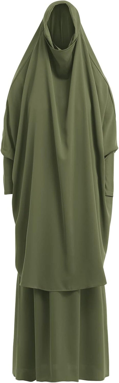 Prayer Clothes for Muslim Women Islamic Abaya Suit Maxi Skirt + Khimar Hijab 2Pcss Burka Jilbab Kaftan