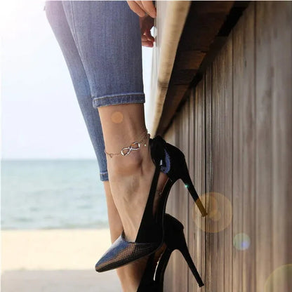 Exquisite Fashion Womens Ankle Bracelet 925 Sterling Silver Anklet Cubic Zirconia Infinity Heart Summer Beach Stylish Chain Adjustable Gift for Women