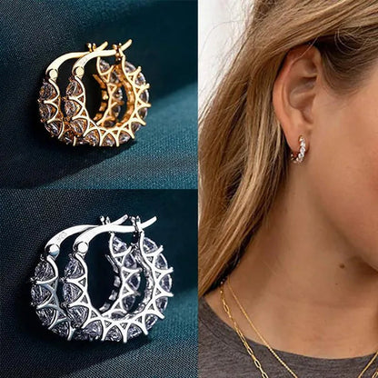 Exquisite Cubic Zirconia Hoop Earrings for Women Elegant Bridal Wedding Gold Earrings Jewelry Gift