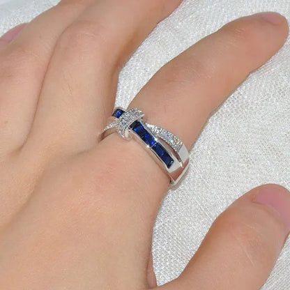 2016 Size 6-10 Black Sapphire Corssed CZ Wedding Rings Women's White Gold Filled Band