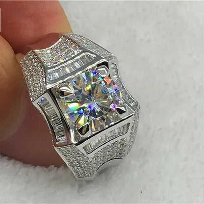 Fashion Men's Accessories Gold Plated Silver Color Cubic Zirconia Rings Mens Zircon Ring Engagement Wedding Band Ring Fashion Jewelry Size 6-13