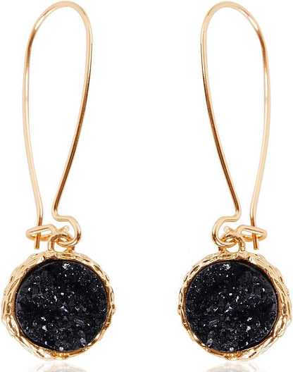 Humble Chic Simulated Druzy Threader Drop Earrings for Women - Gold, Silver, or Rose Gold Tone Trendy Boho Dangles with Sparkly Round Stone