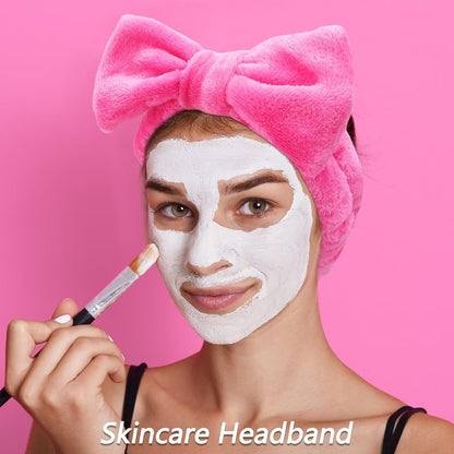 6 Pack Makeup and Skincare Headbands - Rose Pink Sponge Hair Bands, Bow Tie Wristbands for Face Washing, Women'S Hair Accessories