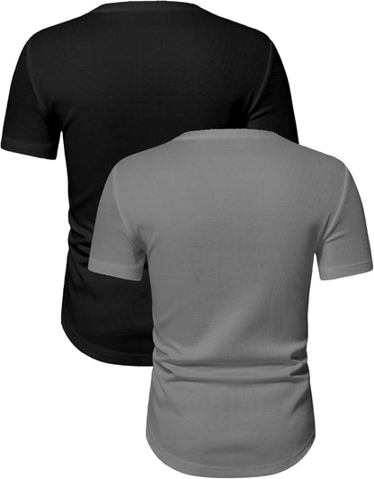 Mens Muscle T Shirts V Neck Short Sleeve Henley Shirt Hipster Longline Gym Workout Athletic Tee Shirts