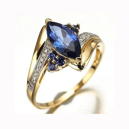 Size 6-10 Jewelry Woman's Blue Sapphire 18K Golden Plated Ring Gift  ( Choice Color and Size )