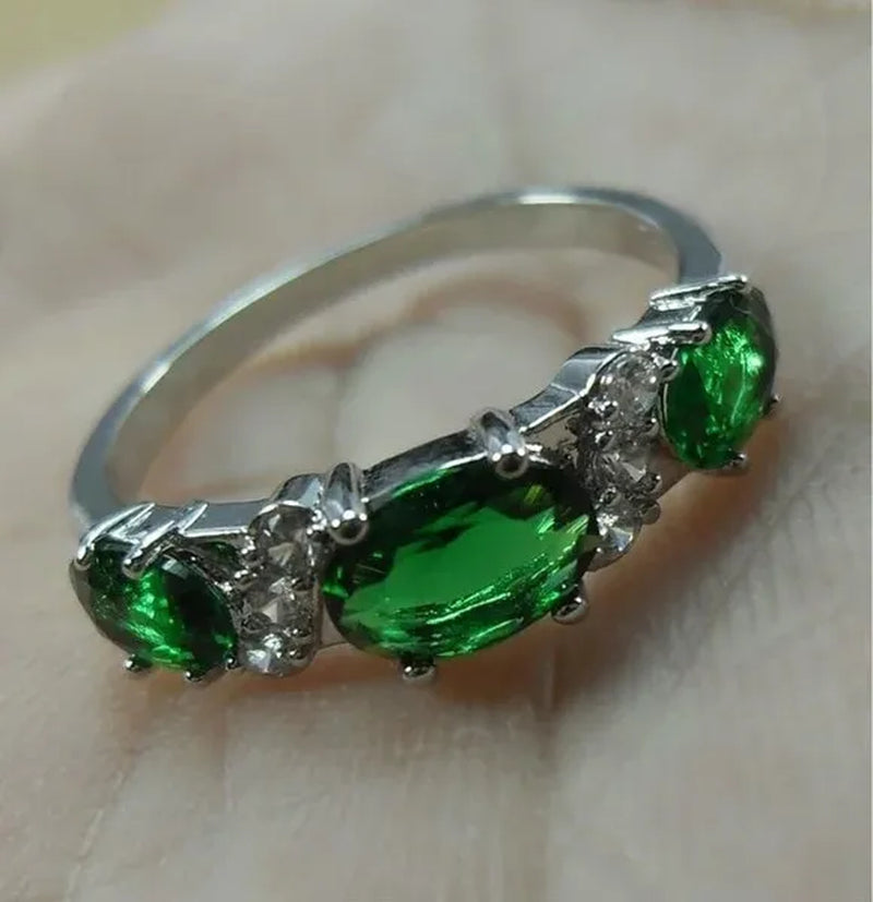 Natural 2.32CT Emerald Diamond 14K White Gold Ring Size 6-11