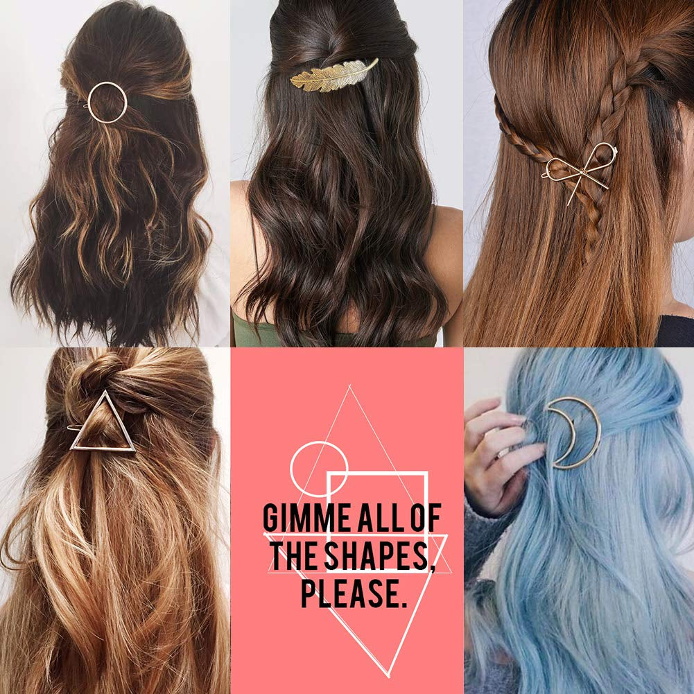 Gold Silver Minimalist Hair Clips Dainty Feather Hollow Hair Clips Set Feather Hair Pins Geometric Barrette Hair Accessories for Women