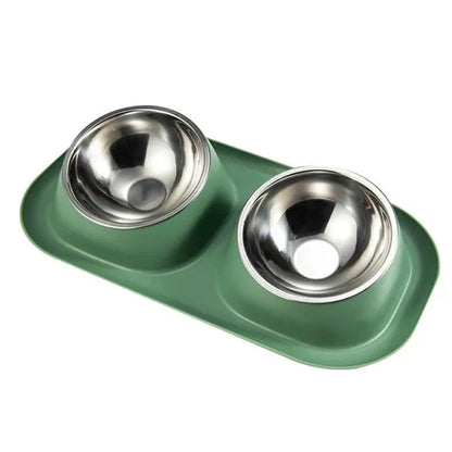 Double Dog Bowls Pet Cat Feeding Stainless Steel Water Food Bowls Feeder Tilted Elevated Cat Bowl Dispenser Pet Accessories