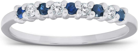 1/4CT Blue Sapphire & Diamond Wedding Ring 10K White Gold