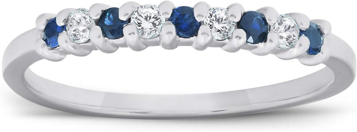 1/4CT Blue Sapphire & Diamond Wedding Ring 10K White Gold