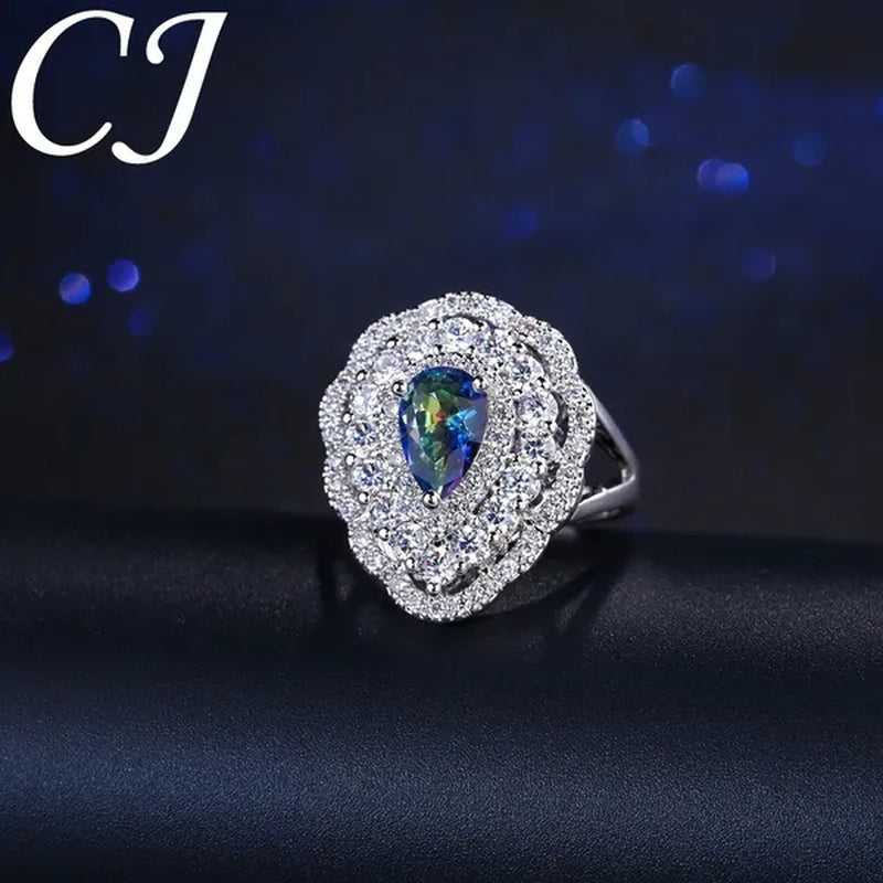 CANDICE Fantastic Mystic Blue Stone Jewelry Fashion Sterling Silver Woman Party Ring With Silver Plated（US SIZE 6-9）