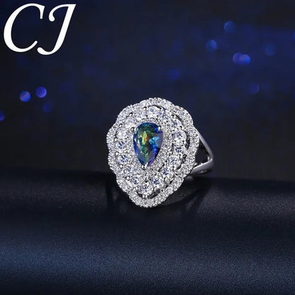 CANDICE Fantastic Mystic Blue Stone Jewelry Fashion Sterling Silver Woman Party Ring With Silver Plated（US SIZE 6-9）