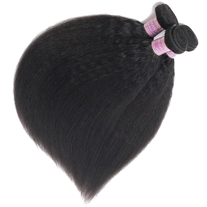 Kinky Straight Human Hair 1Bundles 12Inch Yaki Straight Human Hair Extensions 100% Unprocessed Brazilian Virgin Kinky Straight Human Hair for Black Women Natural Black (12Inch, 1 Bundles)