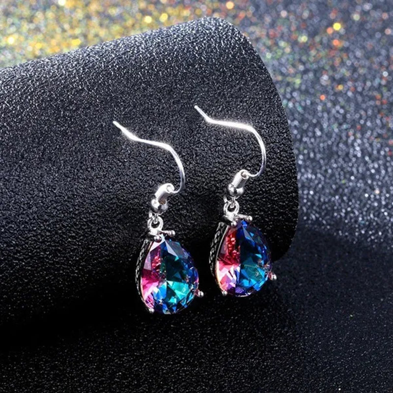 Fashion 925 Sterling Silver Mystic Rainbow Topaz Gemstone Hook Earrings Drop Earrings