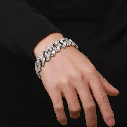 High Quality Fashion Jewelry 20mm Width Hip Hop Cuban Chain Bracelet Silver Gold Iced Out Diamond Cuban Link Bracelet Mens
