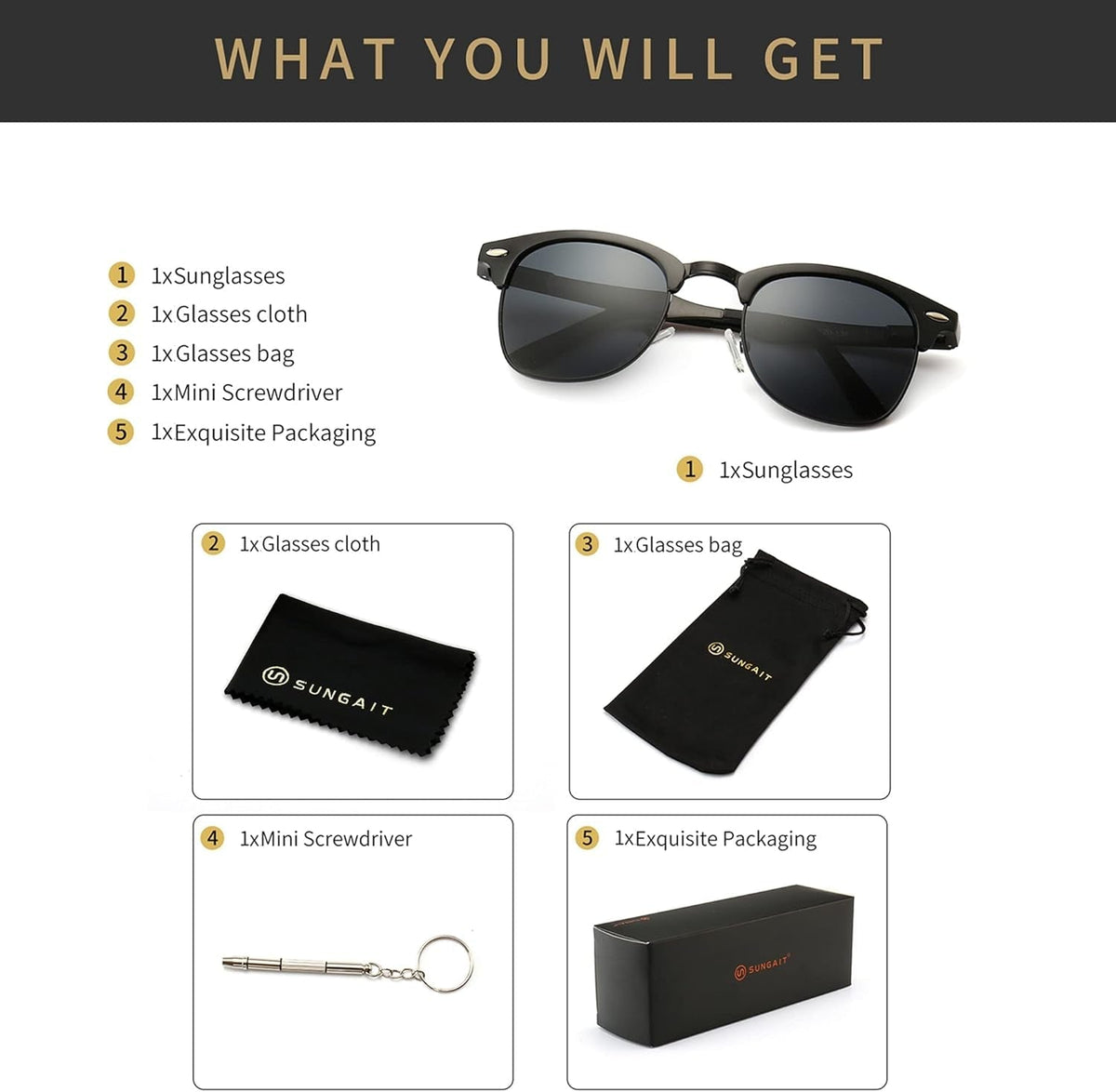 Polarized Sunglasses for Men and Women, Classic Half-Frame Retro Shades for Driving, Travel, and Outdoor Activities