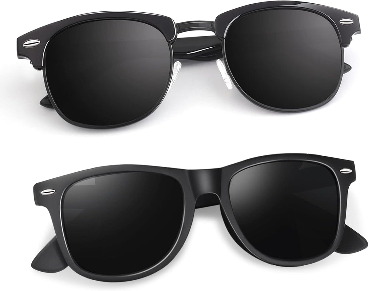 Polarized Semi Rimless Sunglasses for Men Women, Classic Retro Shades Half Frame Driving Sun Glasses UV Protection