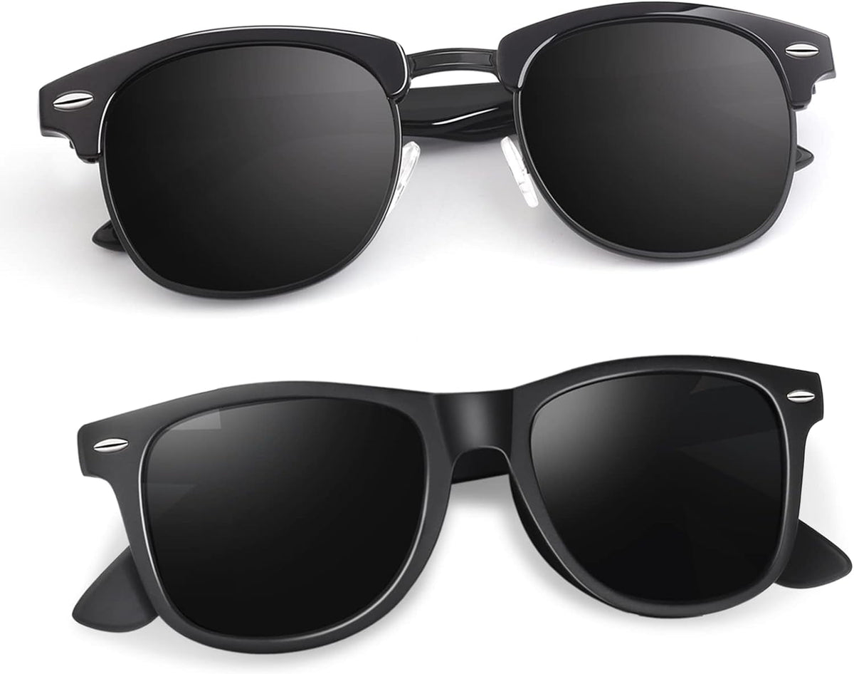 Polarized Semi Rimless Sunglasses for Men Women, Classic Retro Shades Half Frame Driving Sun Glasses UV Protection