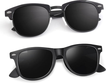 Polarized Semi Rimless Sunglasses for Men Women, Classic Retro Shades Half Frame Driving Sun Glasses UV Protection