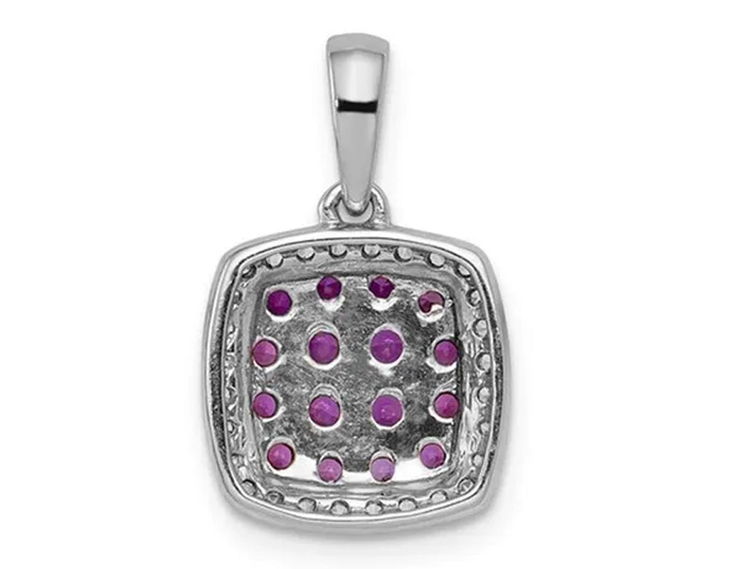 7/10 Carat (ctw) Ruby Halo Cluster Pendant Necklace in 14K White Gold with Diamonds and Chain