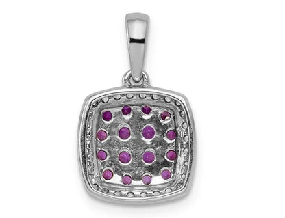7/10 Carat (ctw) Ruby Halo Cluster Pendant Necklace in 14K White Gold with Diamonds and Chain