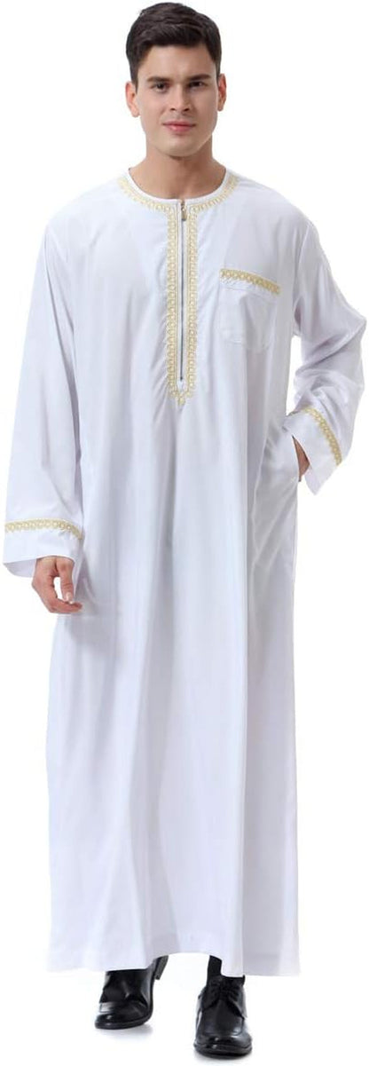 Men'S Muslim Clothes Durable Kaftan Robe Dubai Long Gown Ethnic Clothes,1Pc Soft Robe