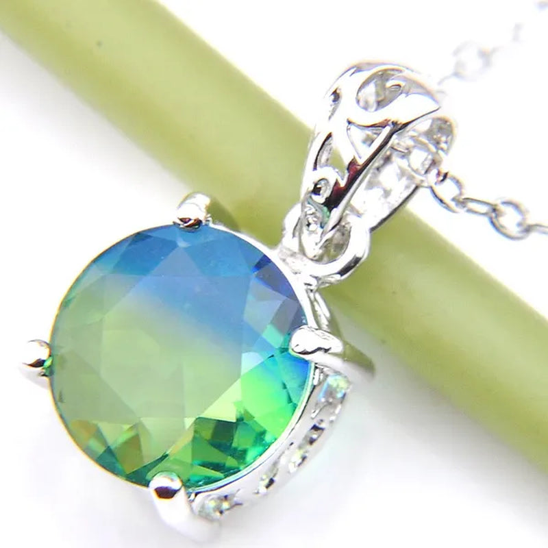 Luckyshine Sparking Round Fire Bi-Colored Tourmaline Gemstone Silver Earrings Pendants Necklaces Jewelry Sets for Women