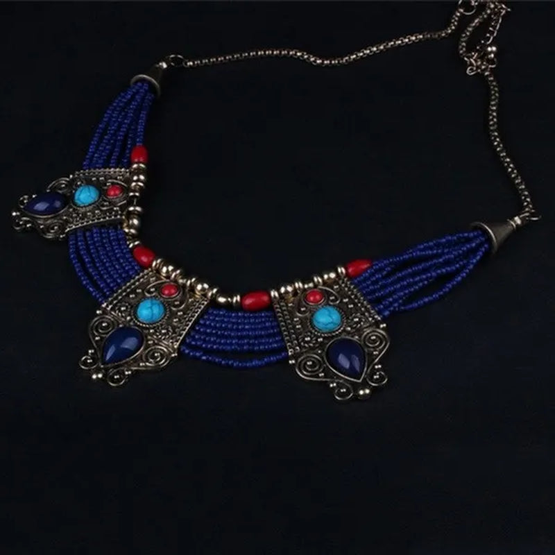 Hot Beautiful Retro Turquoise Coral Blue Bead Tibetan Necklace Lapis Lazuli Stone Unique Chain Necklace Accessories