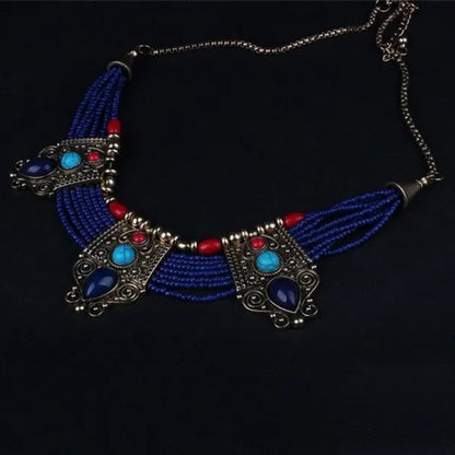 Hot Beautiful Retro Turquoise Coral Blue Bead Tibetan Necklace Lapis Lazuli Stone Unique Chain Necklace Accessories