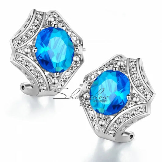 New Arrival Exquisite 925 Sterling Silver Earrings with Light Blue Topaz Gemstone For Evening Party E0206