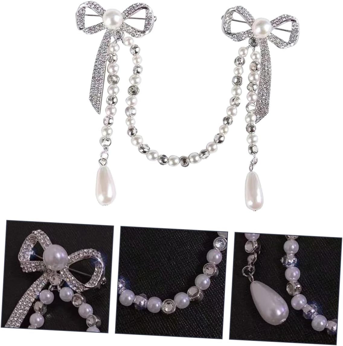 Unique Brooches for Women Pearl Butterfly Corsage Tassel Brooch Elegant Diamond Breast Pin Chain for Women Lady Pin Brooch for Parties