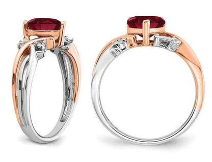 1.12 Carat (ctw) Lab Created Heart Ruby Ring in 14K White and Rose Pink  Gold