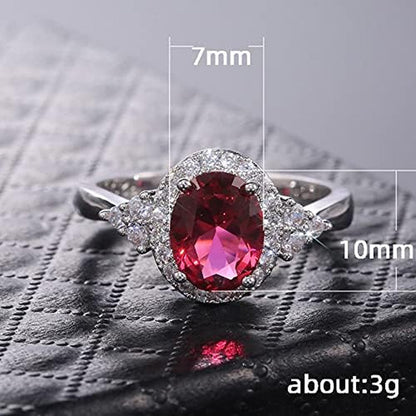 S925 Sterling Silver Classic Crystal Gem Engagement Ring with Sparkling CZ Diamond Ring Temperament Female Ruby Ring Luxury Jewelry Birthday Gift