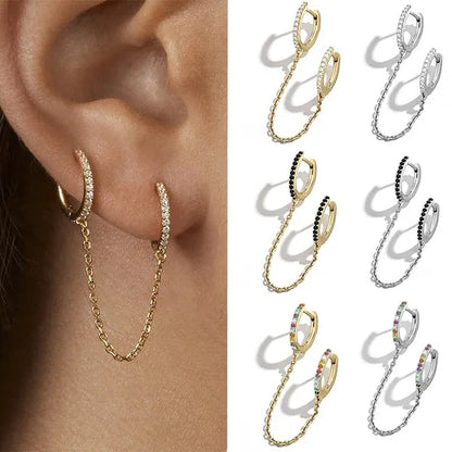 Fashion Gold Chain Tassel Double Ear Pierced Earrings for Engagement Party Earrings 925 Silver Hoop Earrings Multicolor Chain Ear Buckle