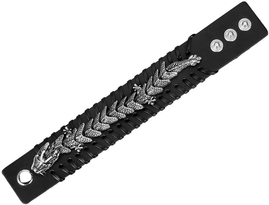Leather Cuff Bracelet Punk Braided Bracelets Rock Leather Wristbands Faux Mens Leather Bracelet Gothic Viking Bangle Adjustable Wrap Bracelet for Women,Men