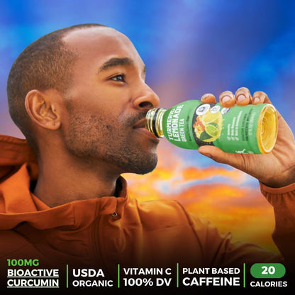 Still Turmeric Lemonade, Green Tea - Organic Superfood-Infused Sports Drink with Curcumin & Ginger - Antioxidants for Recovery and Immunity, 4G Sugar (12 Bottles)
